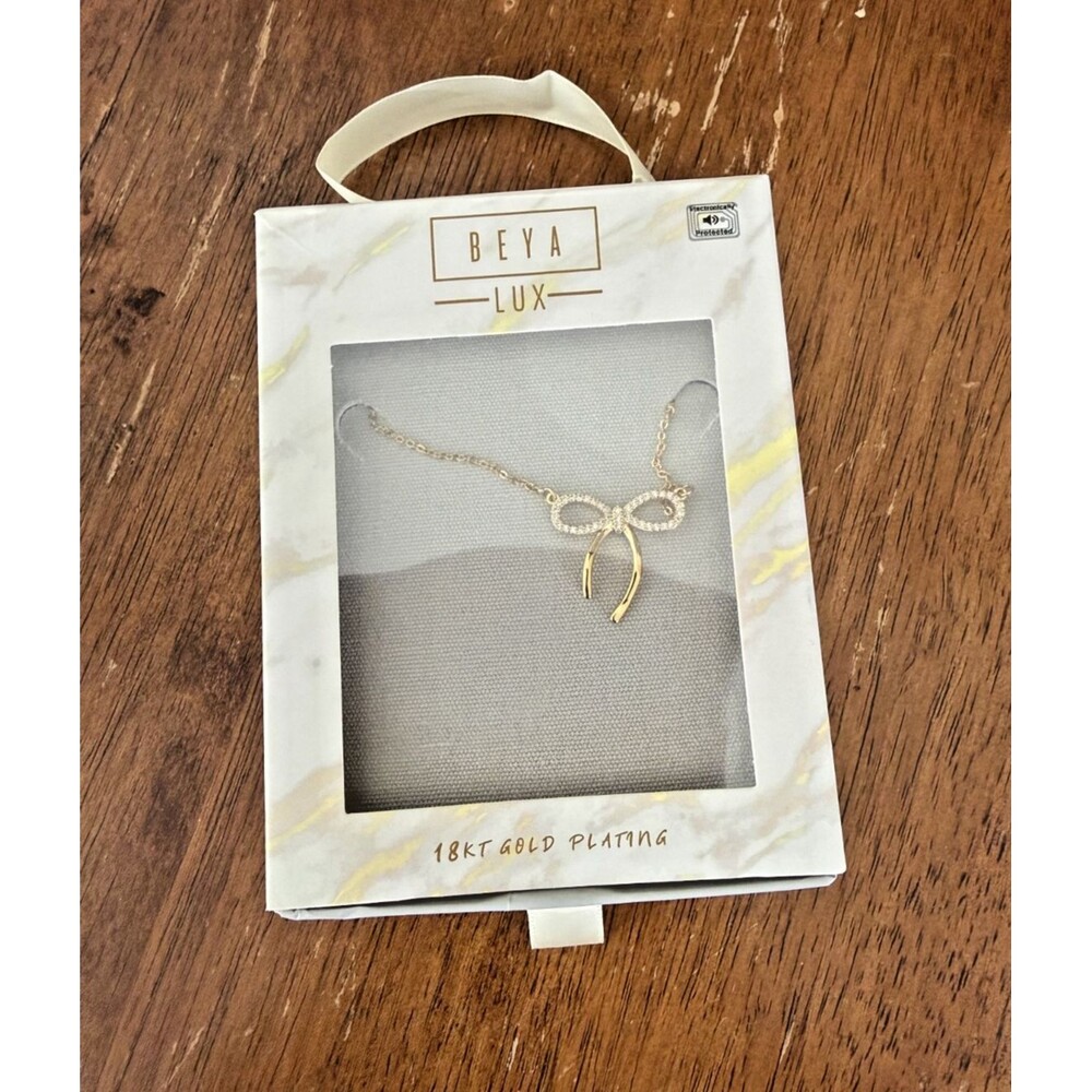 NIP Beya Lux Gold Bow Necklace Coquette Dainty Ribbon Pendant